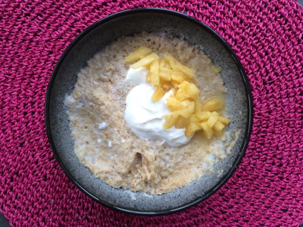 Pineapple porridge with a dollop of Greek yoghurt
