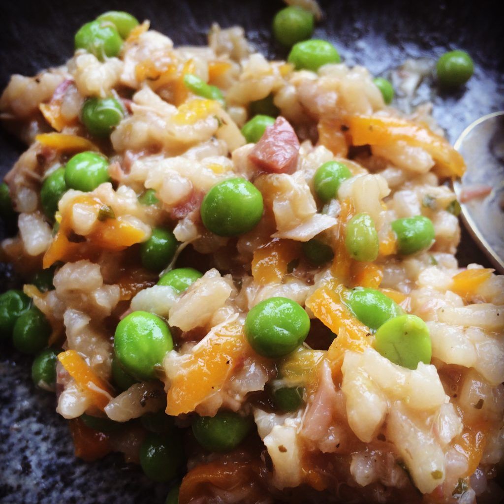 Pea, ham, chicken & carrot risotto 
