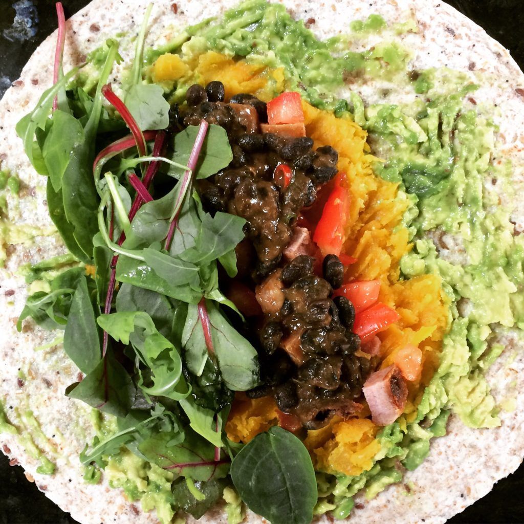 Black bean masala, pumpkin & avocado wrap
