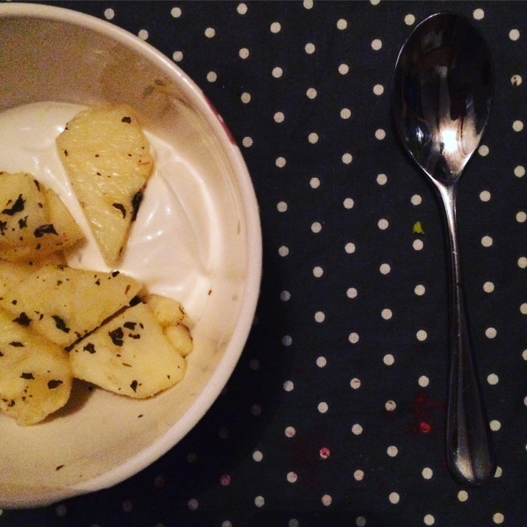 Feel fuller for longer: pineapple with mint and lime juice topping my Greek yogurt. 